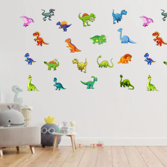 Dinosaur stickers on a wall